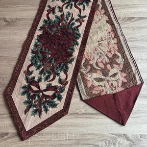 Tapiz de Navidad tradicional vintage corredor de mesa decoración roja y dorada - Imagen 1 de 11