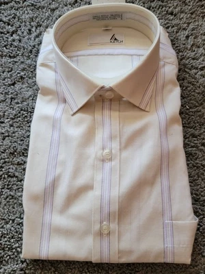Ketch Beige White Striped Long Sleeve Button Up Dress Shirt Men's Neck Size 16.5 - Image 1 of 3