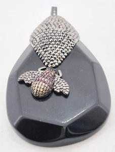 Joan Rivers Black Chalcedony- like, Pave' Rhinestone Bumble Bee Pendant - Picture 1 of 4
