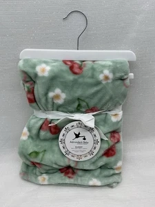 Adirondack Baby Blanket Girls Floral Cherry Security Lovey Security Green NEW - Picture 1 of 11