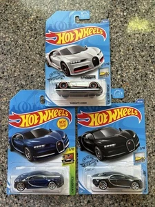 2019 Hot Wheels ‘16 Bugatti Chiron Blue, Black & Zamac Walmart - Lot of 3 - Picture 1 of 3