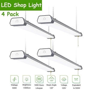 4 Pack 100W LED Utility Shop Light Fixture Linkable Garage Ceiling Workshop Lamp - Picture 1 of 12