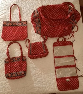 Vera Bradley Set Of 5 Americana Red Toiletry Tote Purse Duffel Crossbody EX COND - Picture 1 of 24