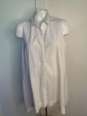 Top Carmen Marc Valvo para mujer talla L blanco sin mangas asimétrico con botones Foto 1 de 4