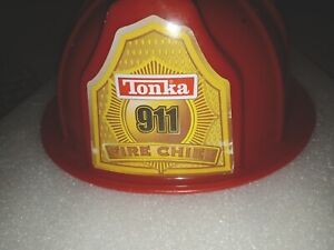 Vintage Tonka Fire Chief Helmet 911 Department Red Toy Hard Hat Plastic