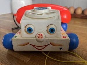 Fisher Price Telephone Vintage 1961 Pull Toy Chatter Moving Eyes Bell 747 - Picture 1 of 6