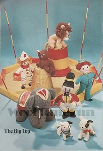 Knitting Pattern To Make Vintage Toy Circus Elephant/Lion/Seal/Dogs/Clown - Picture 1 of 1