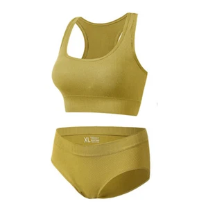 Women Gym Seamless Sport Bras With Knicker Breathable Padded Bras Underwear Sets - Picture 1 of 18