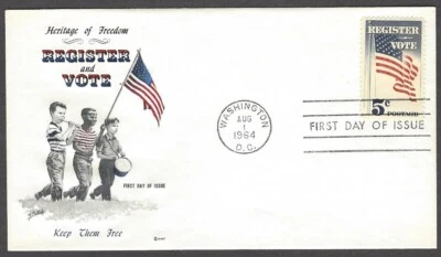 1249 Cover Craft Cachets FDC - Register & Vote - FDOI August 1, 1964 - Image 1 of 2