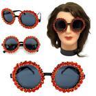 Klassisch Elegant Retro Bling Sonnenbrille Rund Rahmen Gro Rot Strass Handmade