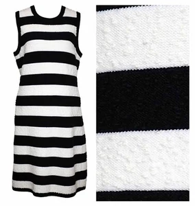 ELIZA J L Dress Navy Blue White Striped Boucle Textured Knit Sheath Crew Neck - Picture 1 of 7
