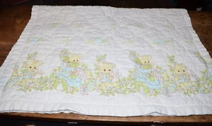 Coperta neonato vintage culla trapuntata 42x32 orsacchiotti rifiniture raso blocchi palline da spiaggia - Foto 1 di 11