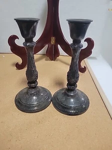 Vintage Meriden Company Silber Teller Kerzenständer 2er Set gemarkt  - Bild 1 von 11