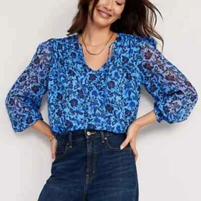 OLD NAVY de Gap~ ¡Nuevo! NUEVO CON ETIQUETAS S XL ~ Top de Gasa Bohemia Columpio Poeta Floral Azul b24 Foto 1 de 4