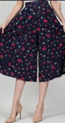 LIZ SPORT Culottes anchos vintage (falda-pantalones) en estampado floral rayón s-m (6) Foto 1 de 4