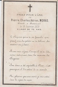 1872 MÉMENTO PIERRE-CHARLES-ADRIEN MORAS NOTAIRE AUTERIVE HAUTE-GARONNE - Picture 1 of 1