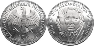 GERMANY (Germania) 5 Mark 1967 Von Humboldt,PROOF - Picture 1 of 5