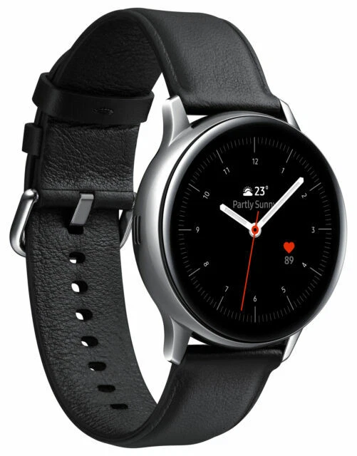 Samsung Galaxy Watch Active 2 SM-R835 40mm Stainless Steel Case with Black Leather Strap Smartwatch (LTE)