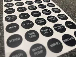 2XSET ROUND SWITCH PANEL LABELS - Boat/Marine/Caravan/40 Toggle Decal Stickers - Picture 1 of 2