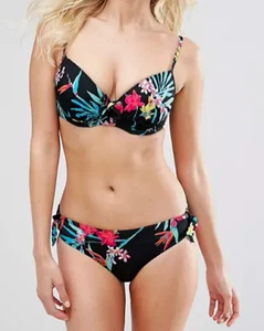 Lepel Tropics Black Plunge Moulded Underwired Bikini Top AND OR Low rise Bottoms - Picture 1 of 8