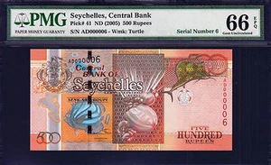 Seychelles 500 Rupees ND (2005) LOW Serial 000006 Pick-41 GEM UNC PMG 66 EPQ - Picture 1 of 2