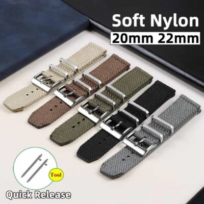 Natural Flax Fiber Nylon Watch Strap Band 20mm 22mm Canvas Bracelet Women Men - Imagem 1 de 4
