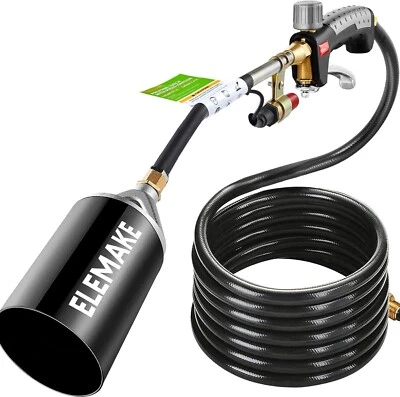 ELEMAKE Propane Torch Self Igniting with Turbo Blast Trigger and Flow Valve 10 Foot Hose