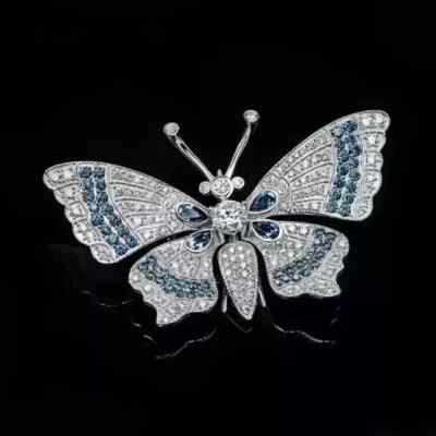 Broche colgante broche mariposa moissanita real corte redondo de 4 quilates enchapado en oro blanco de 14 quilates Foto 1 de 4