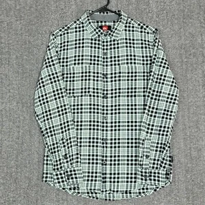 Quiksilver Shirt Mens Medium Green Black Plaid Flannel Button Up Long Sleeve - Picture 1 of 11