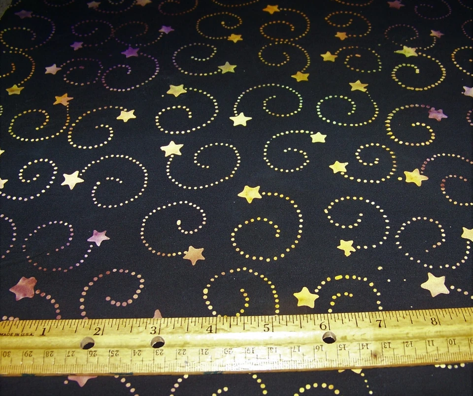 1 yd Banyan Batiks MIDNIGHT MAGIC Cotton Fabric COLORFUL SHOOTING STARS ON BLACK - Image 1 of 1