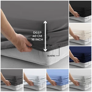 Extra Deep 40 cm Fitted Sheet Bed Sheet for Mattress Single Double King UK Size - Picture 1 of 238