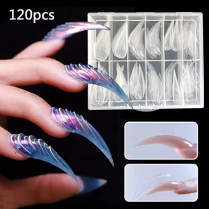 120pcs/Box Eagle Claw Stiletto Shape False Nail Art Tips Natural Clear 12 Sizes - Picture 1 of 15