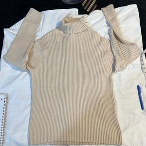 Suéter GAP Beige Acanalado Cuello Alto Clásico Manga Larga Ajustado Tejido Top-XXL - Imagen 1 de 7