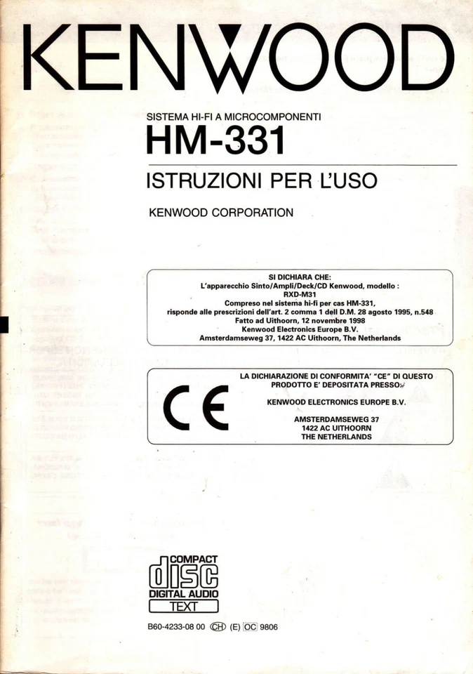Kenwood - HM-331 - ustruzioni per l'uso - Immagine 1 di 1