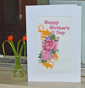 A New Machine Embroiderded Large Hand Finished Mothers Day Card - Roses. - Picture 1 of 1