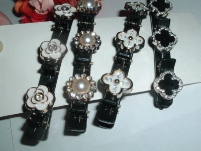 4件黑色N白色珍珠和水钻斜纹编织发夹全新带标签 — 第 1/3 张图片