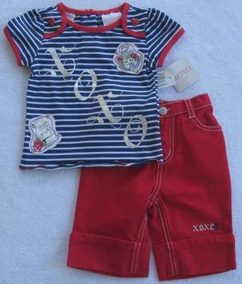 NUEVO CON ETIQUETAS XOXO Niñas Rojo/Blanco/Azul Juego Capri Dos Piezas (Talla 18M 24M) NUEVO Foto 1 de 4