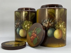 Par de frascos grandes de árboles pintados con frutas bodegones antiguos vintage de los años 60 - Imagen 1 de 13