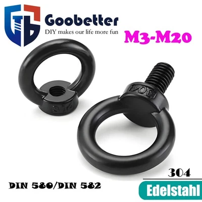 Ringschraube DIN 580/Ringmutter DIN 582 EDELSTAHL A2 GESCHMIEDET M3-M20 SCHWARZ - Bild 1 von 4
