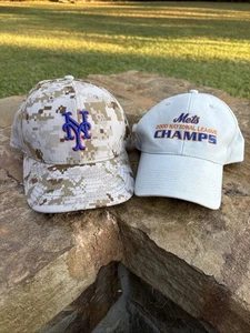 NY Mets Baseball Hat Cap Lot Of 2 Fitted Digital Camo MLB On Field 2000 NL Champ - Picture 1 of 24