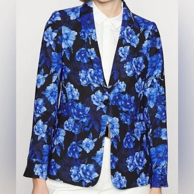 Alice + Olivia “Macey” Shawl Collar Floral Blazer Black Blue Size 0 - Image 1 of 4
