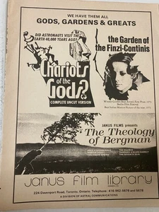 Chariots of the Gods, Theology of Bergman, Full Page Vintage Promotional Ad, aa - Picture 1 of 1