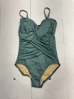 Lands End Sage Green Shine Cross Front One Piece Swim Suit Womens Size 12 - Image 1 of 4