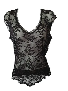 Express Damen Gr. M Schwarz Spitze Made in USA Stretchig Transparent Witchy Gothic Top - Bild 1 von 6