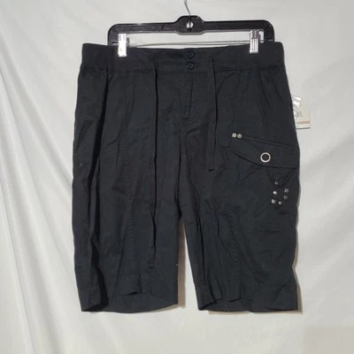 NEW Size 12 RELATIVITY Black Bermuda Shorts, Elastic Waist, Drawstring, Pockets - Image 1 of 4