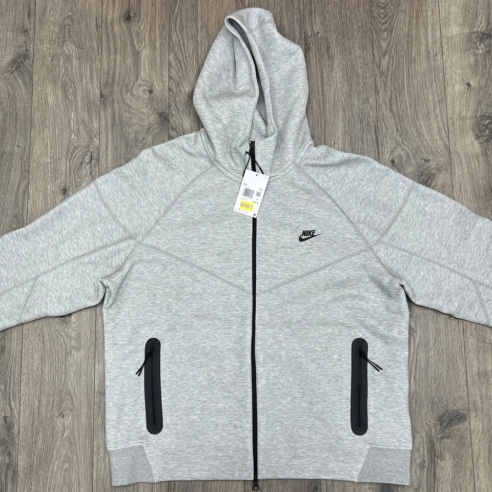 Nike Sportswear Tech Fleece Full-Zip Hoodie Heather Grey FB7921-063 Size Medium