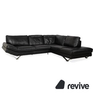 Natuzzi Relevé Leather Corner Sofa Black Sofa Couch - Bild 1 von 12