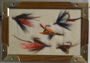 5 Vintage Estate Fly-Fishing Lures Framed Art Trout Salmon Collectible Angler - Picture 1 of 9