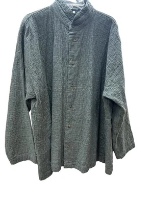 Eskandar 0  Gray Linen Lagenlook Button Boxy Flowing Natural Boho Jacket - Image 1 of 4