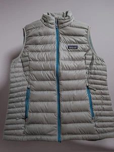 Patagonia Damen Gr. L Puffer Weste hellgrau gesteppt Gänsedaunenfüllung Full Zip - Bild 1 von 9